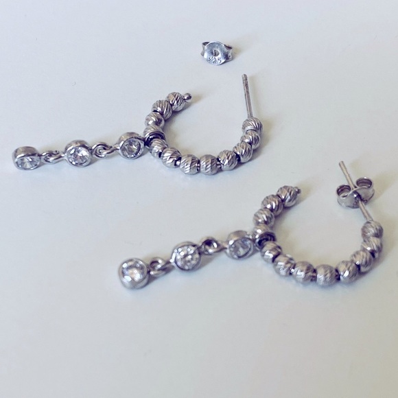 925 Silver cz hoop dangling posts earrings - Picture 2 of 2
